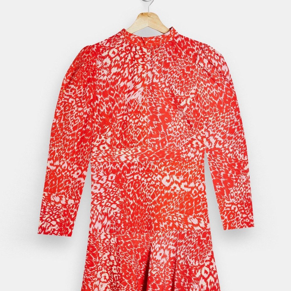 TOPSHOP Pink High-neck Long-sleeved Mini Dress